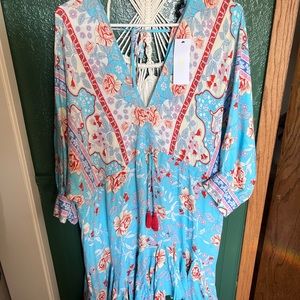 Floral deep v neck short dress